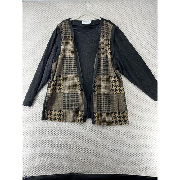 Alfred‎ Dunner Houndstooth Plaid Cardigan Sweater Jacket Open Front XL - Picture 1 of 8